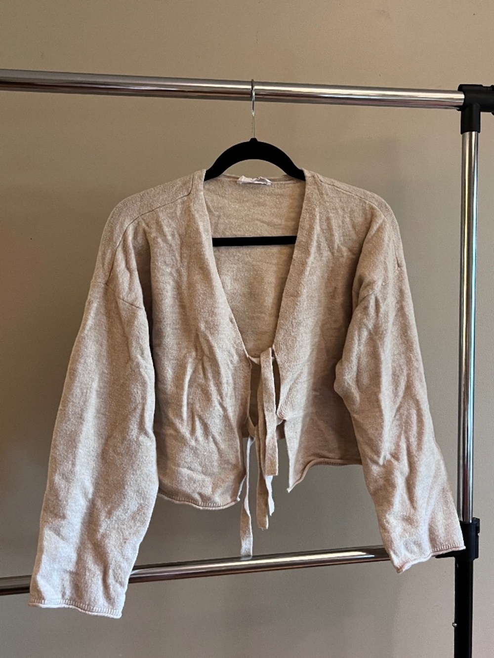 Double Zero | Double Tie Cropped Cardigan | Beige | Large
